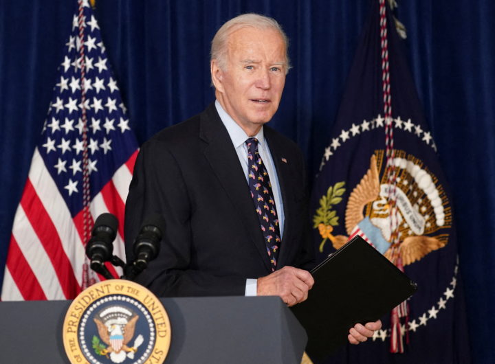 U.S. President Joe Biden speaks about the deadly tornadoes that struck Kentucky, in Wilmington