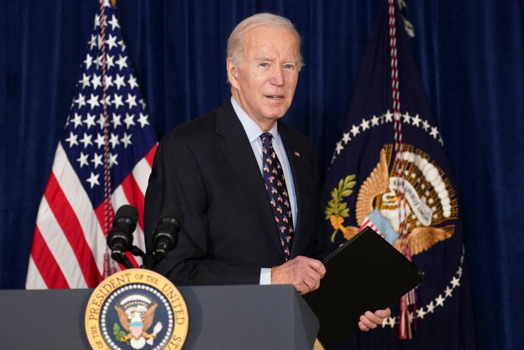 U.S. President Joe Biden speaks about the deadly tornadoes that struck Kentucky, in Wilmington